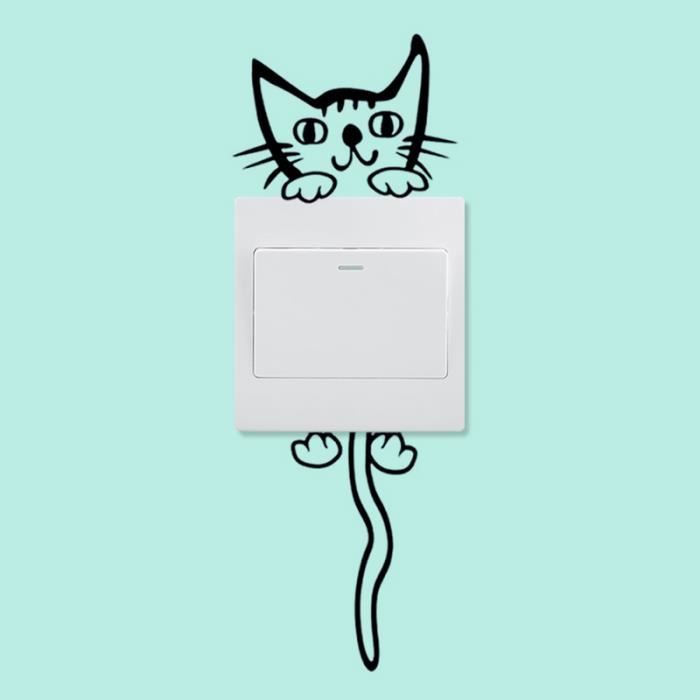 Noir Commutateur Autocollants Stickers Muraux Chat De Dessin Anime Mignon 1071 Fond D Ecran Cdiscount Maison