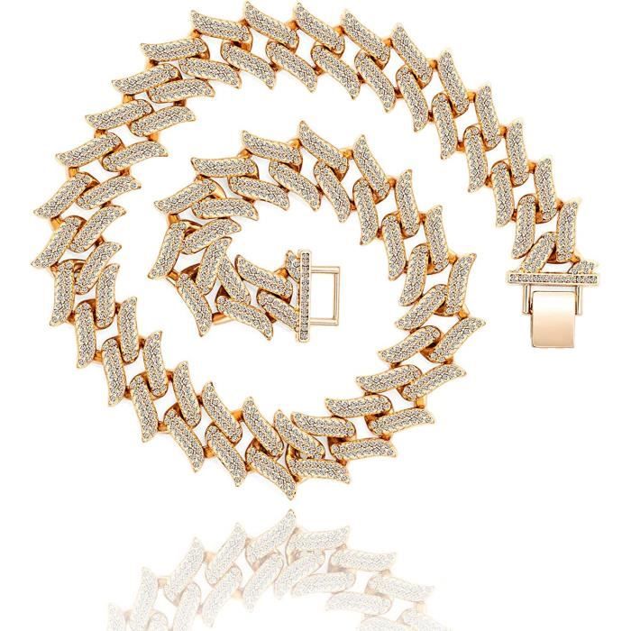 Chaîne Miami Cubain Pour Homme Plaqué Or 14 Carats - Longueurs De 8 à 30 Pouces, Fermoir Pince