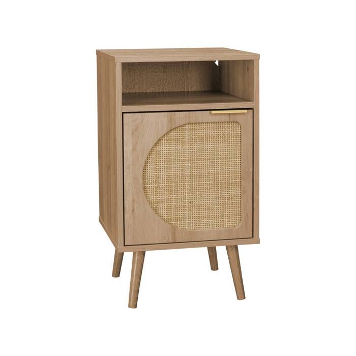 sweeek - Table de chevet décor bois et cannage arrondi 1 porte EVA