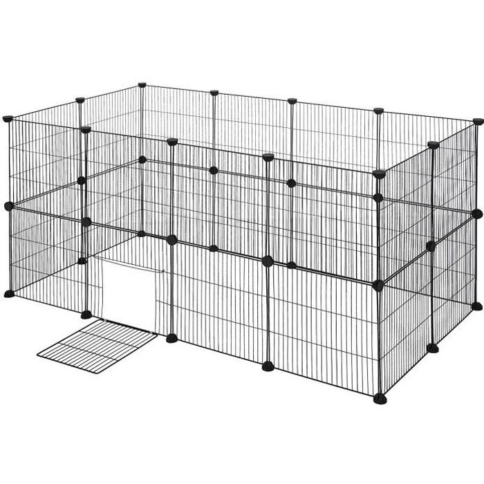 eugad enclos pour lapin parc avec porte métal réglable diy 24 panneaux noir