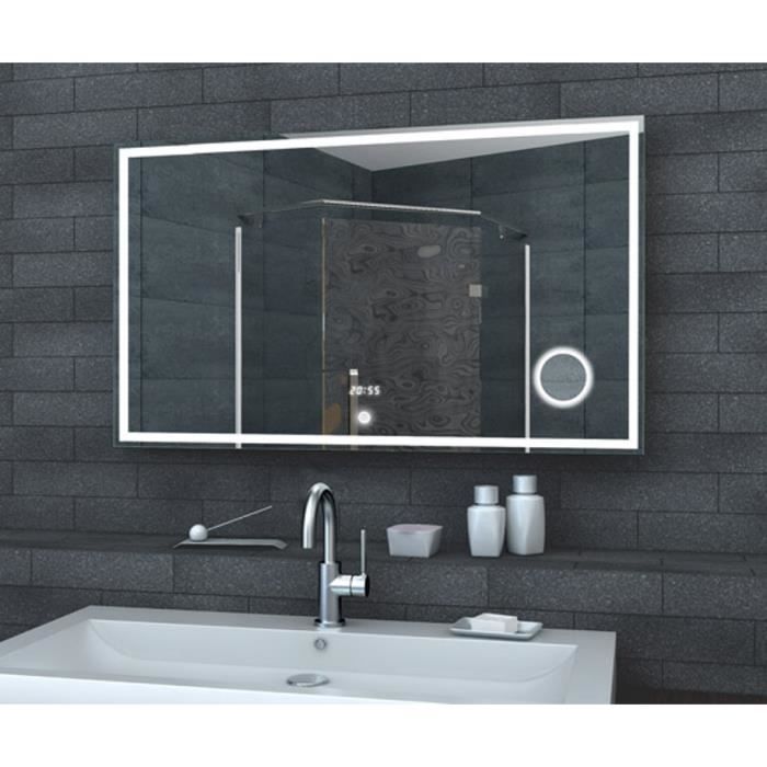Miroir De Salle De Bain Led Avec Horloge Miroir Et Switch Touch