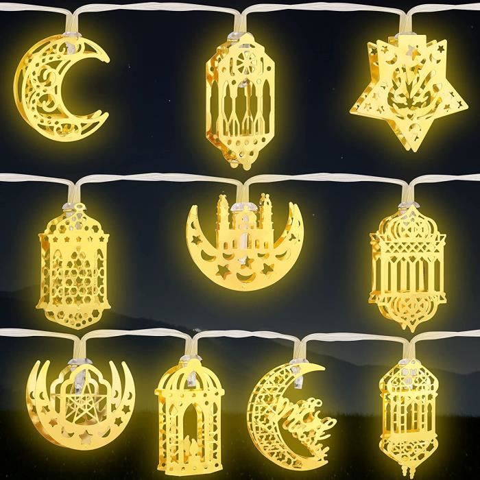 Guirlande Lumineuse Ramadan 3m - 120 LEDs étoiles & Lune - 8 Modes - Déco Fête Musulmane Mubarak