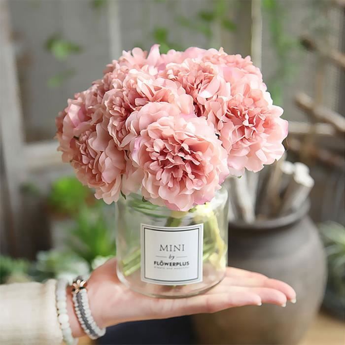 3 Têtes de Faux Rose Soie Artificielle Pivoine Fleur Mariage Bouquet Décoration Maison