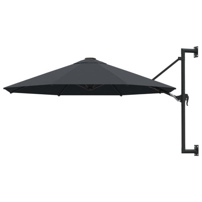 Parasol mural - Anthracite - 300 cm - Polyester 100% - Mât en métal - Inclinaison possible