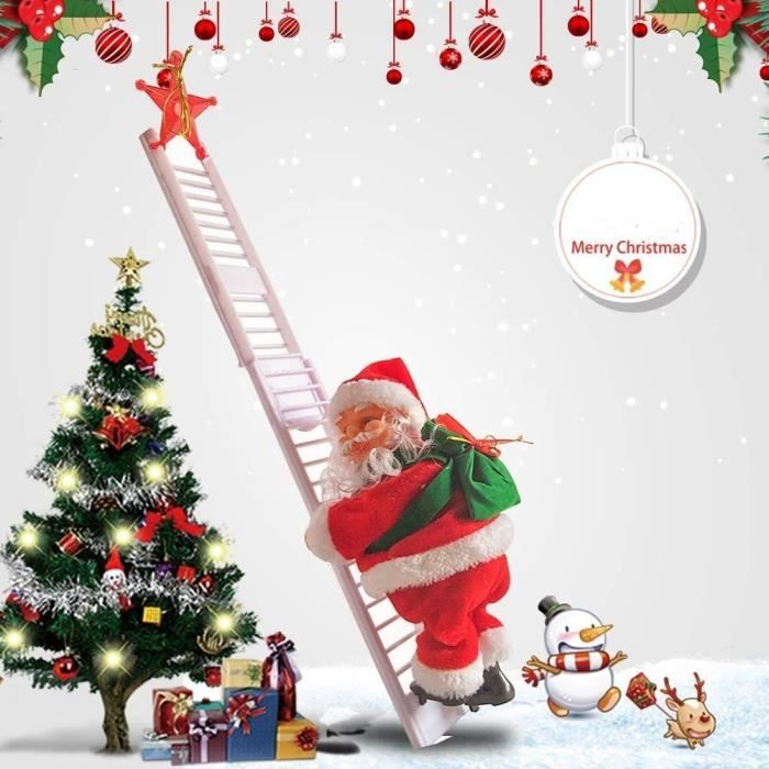 Père Noël Grimpant Sur échelle De Corde - Décoration De Noël Suspendue 30 Cm Pour Sapin, Fenêtre Ou Jardin - Idée Cadeau Festive
