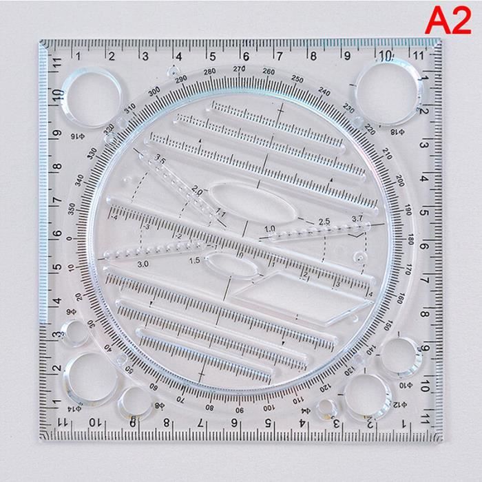 Règle géométrique multifonctionnelle 4 pièces Règle de dessin Règle de mesure Règle géométrique Outil de dessin pour étudiant architecture école et bureau