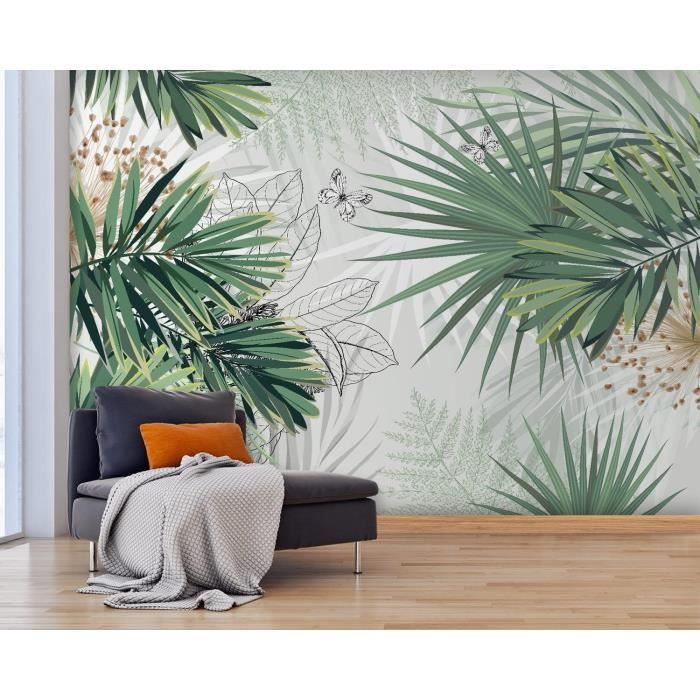 Papier Peint Jungle 400x280cm style 3D Jungle Tropiques Palmiers ...