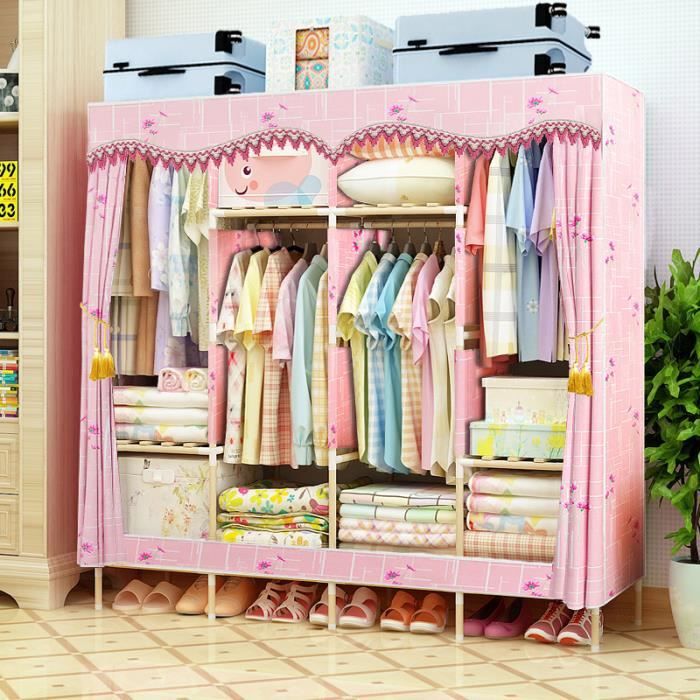 Penderie souple LEOCLOTHO Armoire simple oxford tissu Rose Bois