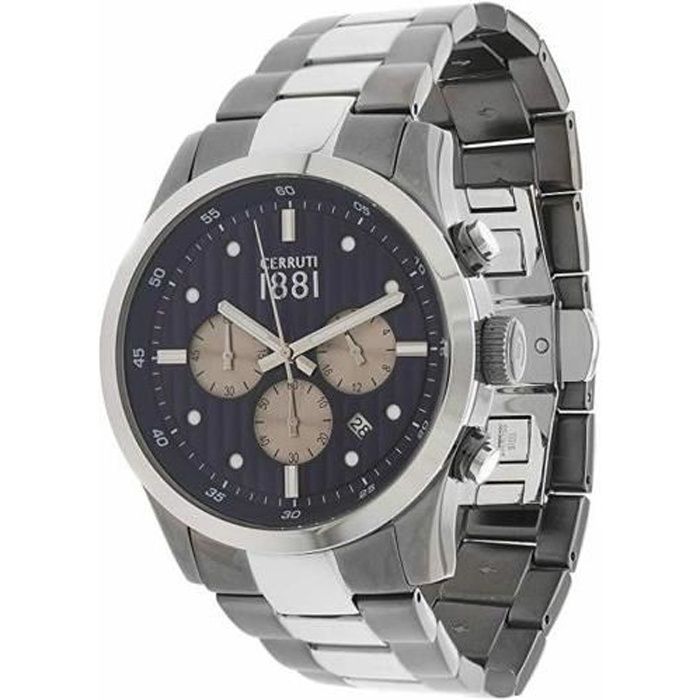 MONTRE HOMME CERRUTI 1881 SWISS MADE. Date et Chrono BRACELET et CADRAN Plaqué Argent CRA108STU03MUT