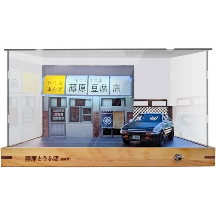 Lonyiabbi 1/32 Maquette Scène Magasin De Tofu Fujiwara – Avec éclairage LED, Voiture AE86, Capots Ouvrants Et Boîte Acrylique