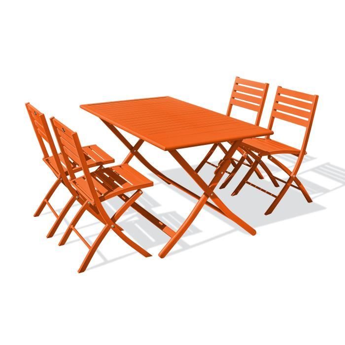 ensemble repas de jardin 4 places en aluminium orange