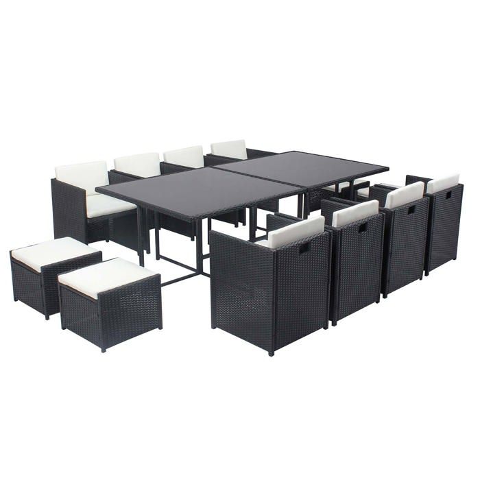 MIAMI 12 - Salon de jardin encastrable 12 places fauteuils et poufs en résine tressée noir et blanc MIAMI 12 - Salon de jardin encastrable 12 places fauteuils et poufs en résine tressée noir et blanc