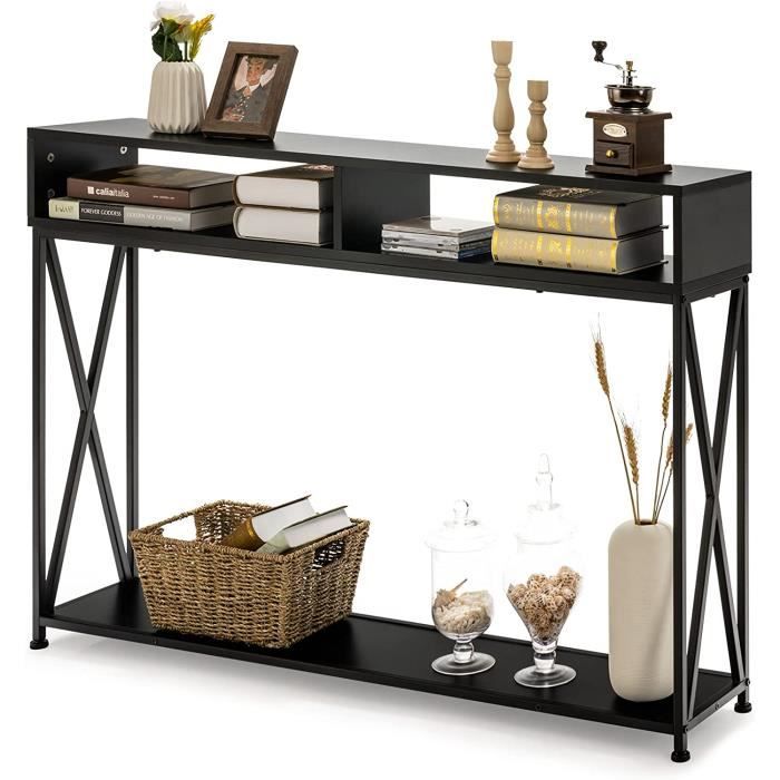costway table console de style industriel 120 x 23 x 79 cm structure en acier  meuble d'entrée anti-basculement noir
