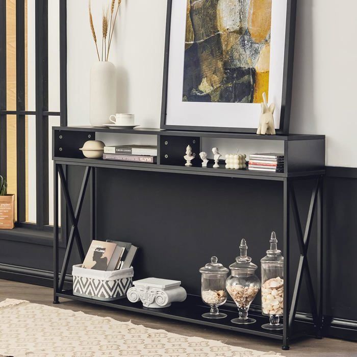 COSTWAY Table Console de Style Industriel 120 x 23 x 79 CM Structure en Acier Meuble dEntrée Anti-Basculement Noir