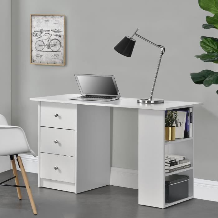 [en.casa]® bureau - table de bureau - secrétaire - poste de travail informatique blanc 120 x 49 x 72cm