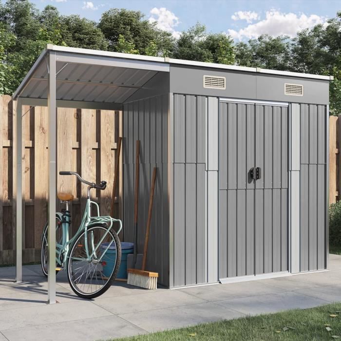 Abri de jardin - ESTINK - 85433 - Acier galvanisé - Toit prolongé - Gris clair 277x1105x181 cm