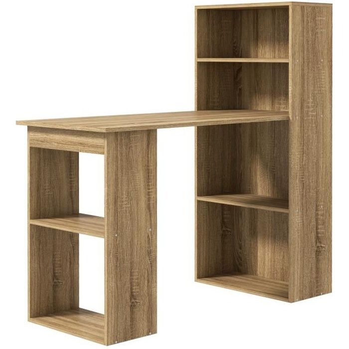 Bureau informatique 120L x 55l x 120H cm bibliothèque adjacente multi-rangements bois chêne