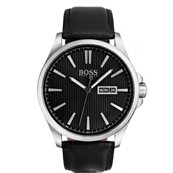 Montre hugo boss 1513464 montre dateur cuir noir homme