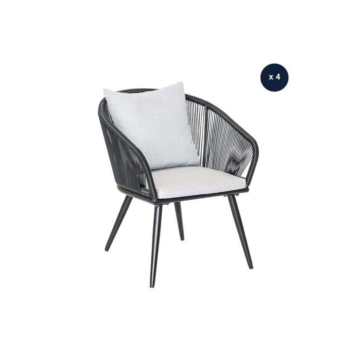 lot de 4 fauteuil de jardin en résine tressée structure en alu noir + coussin gris comores - jardiline 60 x 63 x 76 cm noir