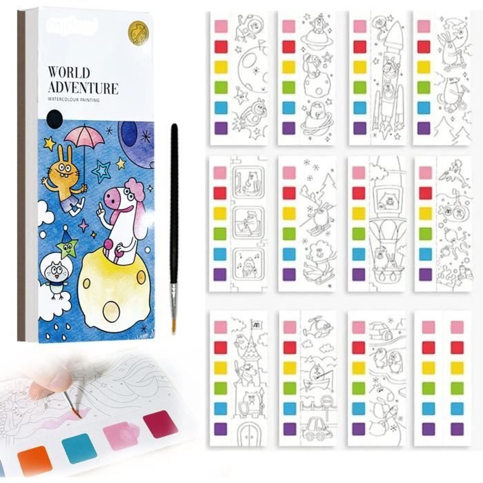 Mini Kit Aquarelle De Poche Avec Clips - Palette, Carnet, Pinceau - Parfait Voyage Et Extérieur
