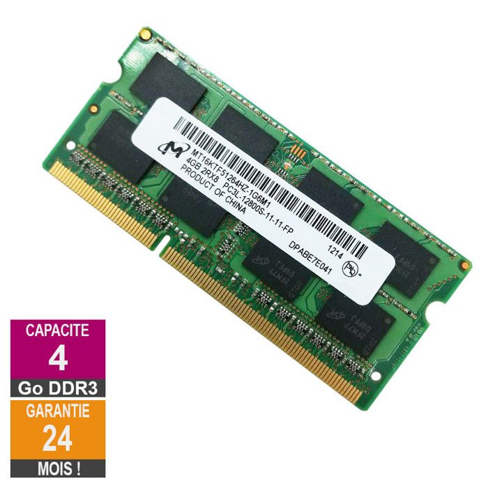 Barrette Mémoire 4Go RAM DDR3 Micron MT16KTF51264HZ-1G6M1 SO-DIMM PC3L-12800S 2Rx8 637233-652 Reconditionné - Micron reconditionné disponible sur Cdiscount Seconde Vie