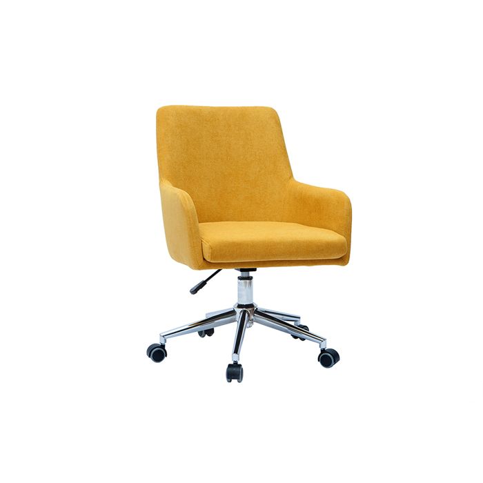 Miliboo - Chaise de bureau à roulettes en tissu effet velours jaune moutarde et acier chromé SHANA