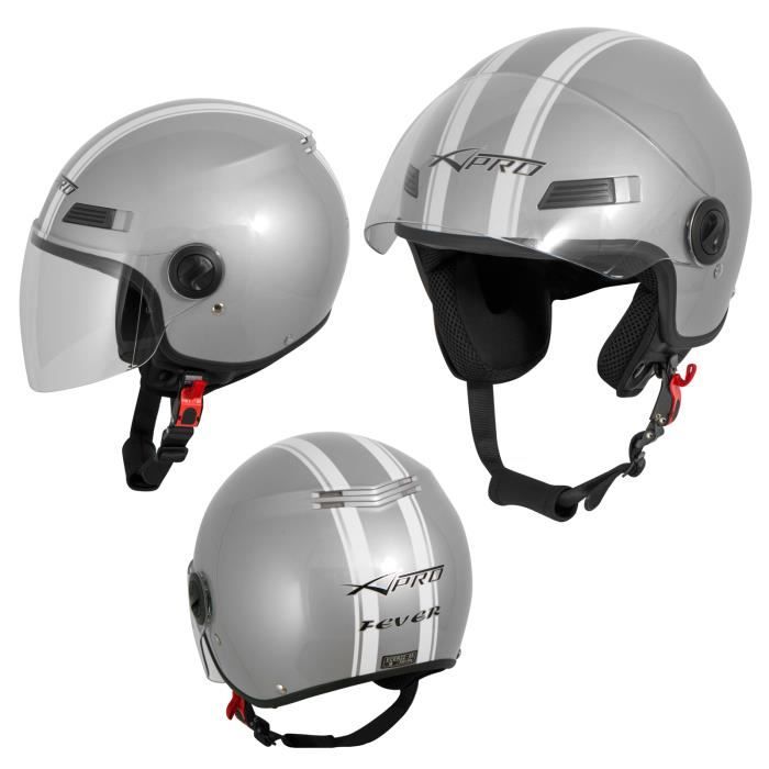 Casque Avec Moto Scooter Quad Jet Visiere ECE 22 Argent XS