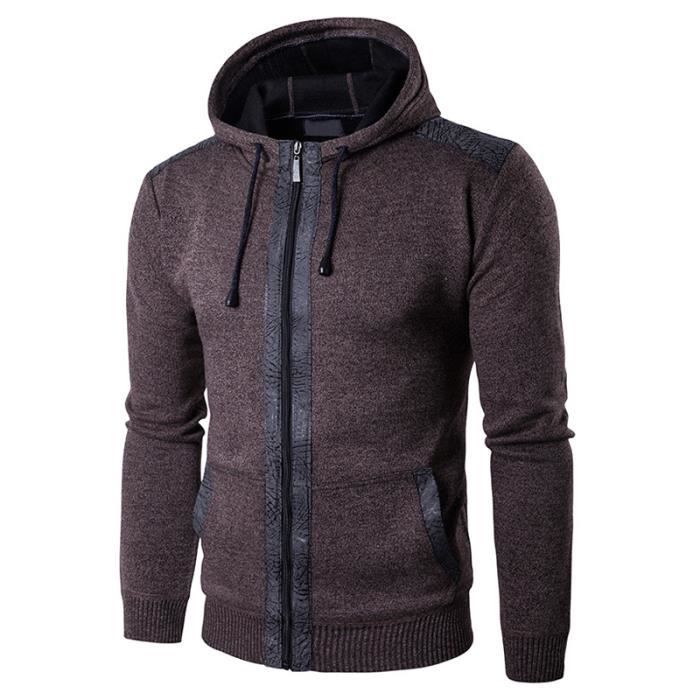 Pull Homme cardigan uni Pull de marque mode Pull a capuche Pull cotele Pull a glissiere Pull decontracte Pull Hommes noir Brown Brown Cdiscount Pret a Porter