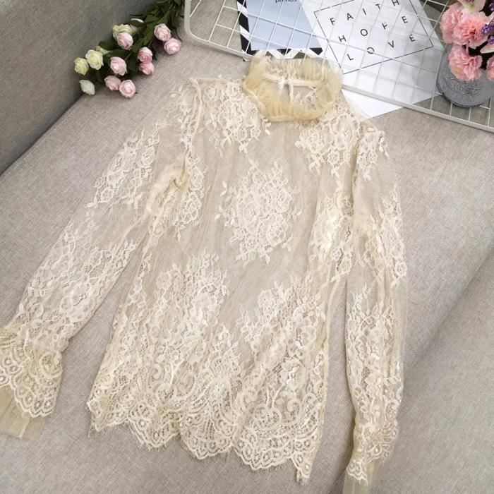 Chemise à col roulé en dentelle blanche pour femmes,chemisiers élégants ...