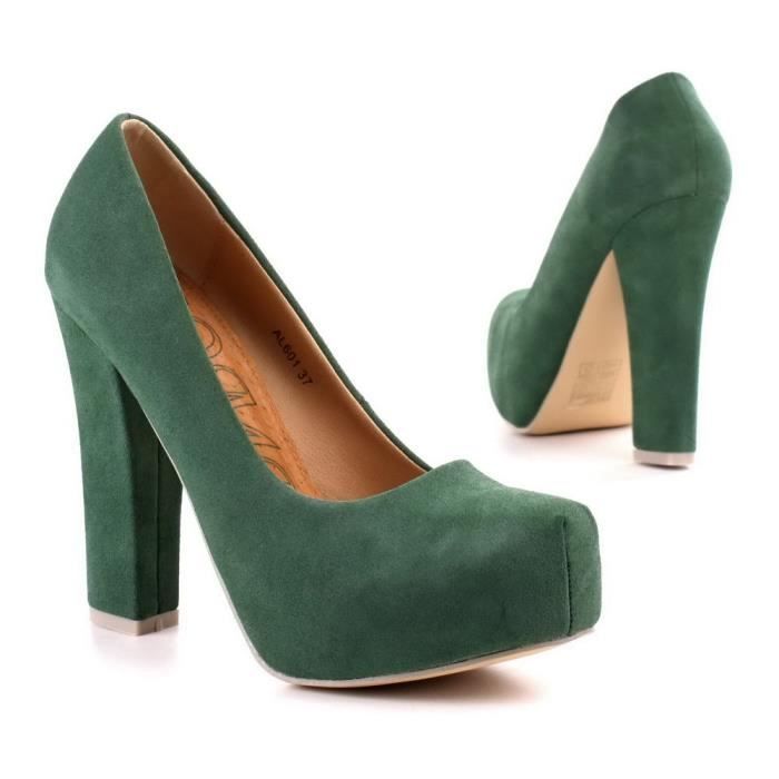 Escarpin haut talon vert velours daim - Achat / Vente escarpin haut talon  vert ve Vert pas cher - Cdiscount