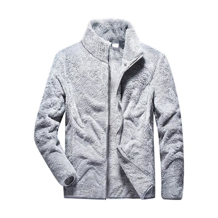 Veste Zippee Polaire Homme Exterieur Hiver Couleur Unie Veste Chaude Epaisse Col Montant