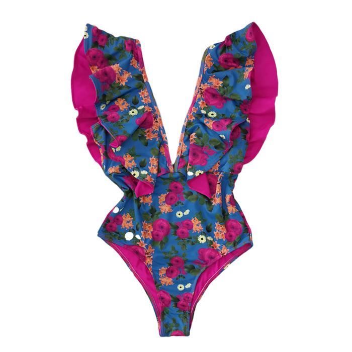 Bikisolo Femme Fleuris Col V Élégante Grande taille Une pièce Maillots De Bain main image 1