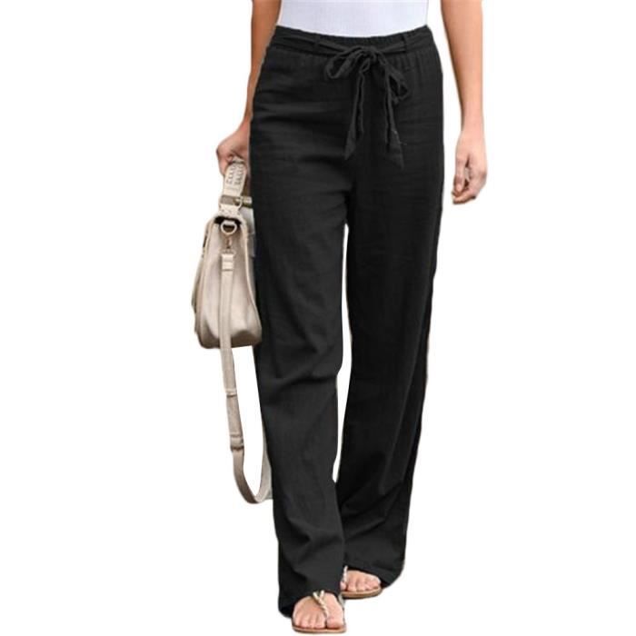 Pantalon Femme t D contract e Coton Lin Pantalon Taille