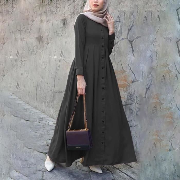 Robe Femmes Musulmanes Dubai Abaya Turquie Hijab Robe Zanzea Automne A Manches Longues Boutons Vers Le Bas Sundress Type Black Blanc Cdiscount Pret A Porter