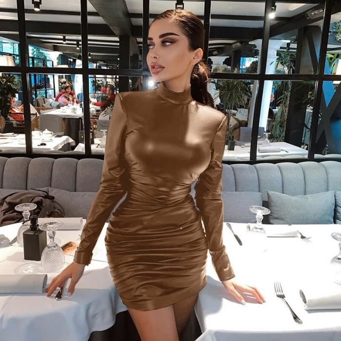 Robe en cuir marron on sale