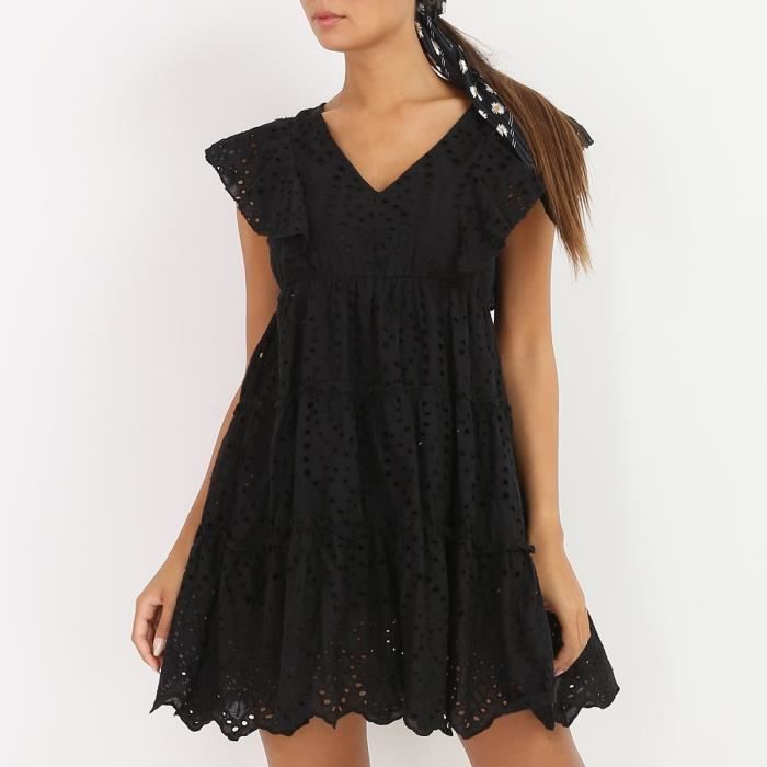 Robe noire babydoll en broderie anglaise Noir Cdiscount PrêtàPorter
