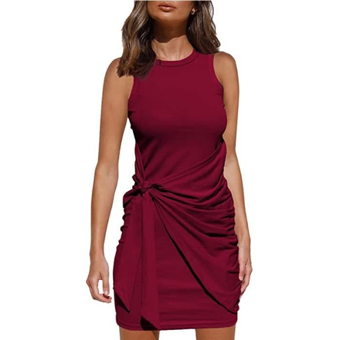 Femmes Robe D ete Robe Crayon Robe Moulante Col Rond Robe Courte Torsion Avant De Fete Bordeaux XXL Bordeaux Cdiscount Pret a Porter