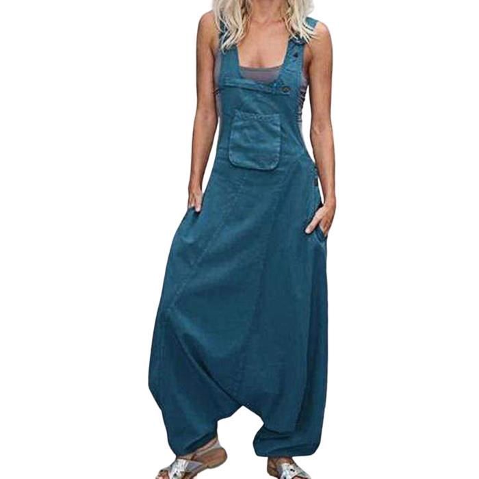 Combinaison (jumpsuit) Femme Jambe Large - Sans Manches, Bretelles Réglables - Tissu Léger - Pour été, Plage, Bureau Décontracté - 9