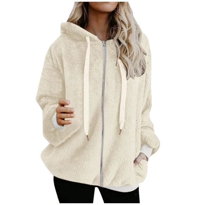 Gilet chaud en peluche femme cardigan veste ?� capuche avec poches hiver veste en peluche sweat 