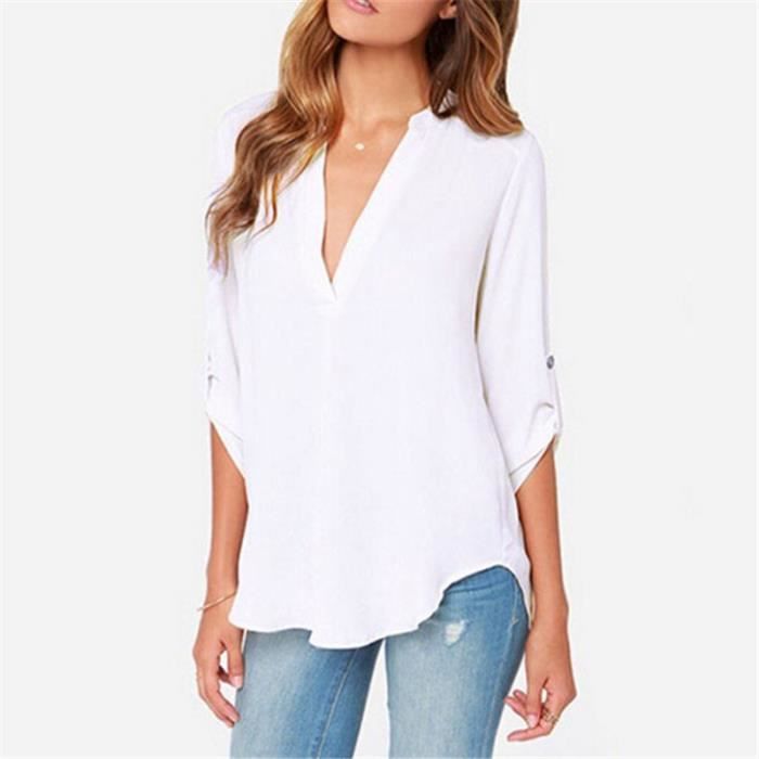 Chemisier elegant a col en V pour femme Henley Chemisier ample a