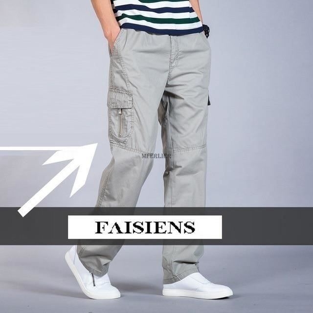 Pantalon Cargo Homme été En Coton Léger - Taille élastique, Poches Zippées, Confort Loisirs - Noir XXXXXL