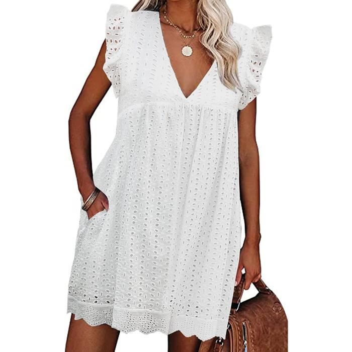 Robe Femme Ete Robe Courte avec Poches Robe Chic et Elegant Robe