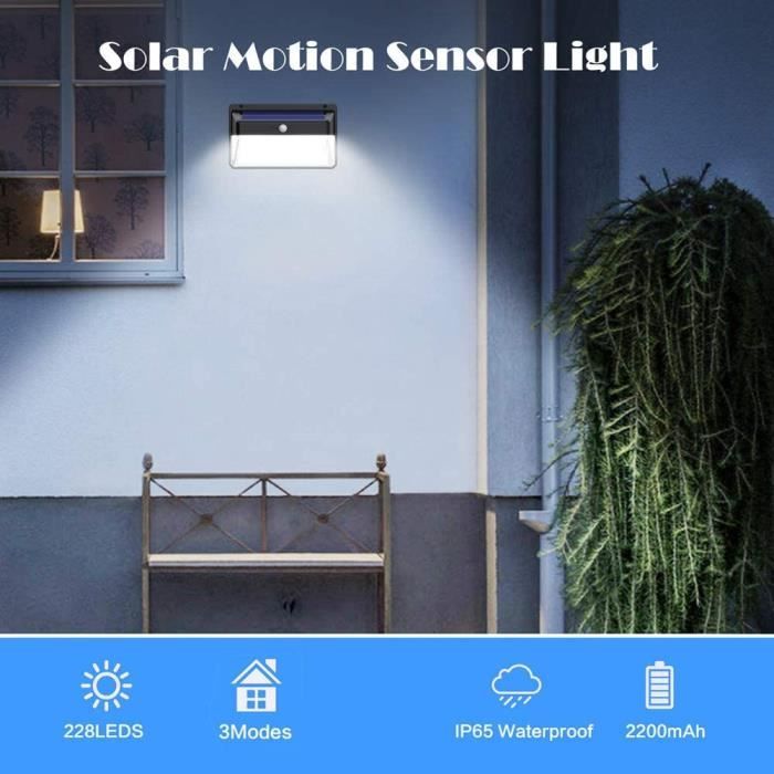 Lampe Solaire Extérieur avec Détecteur de Mouvement [228LED/3 Modes] Lumière  Sol