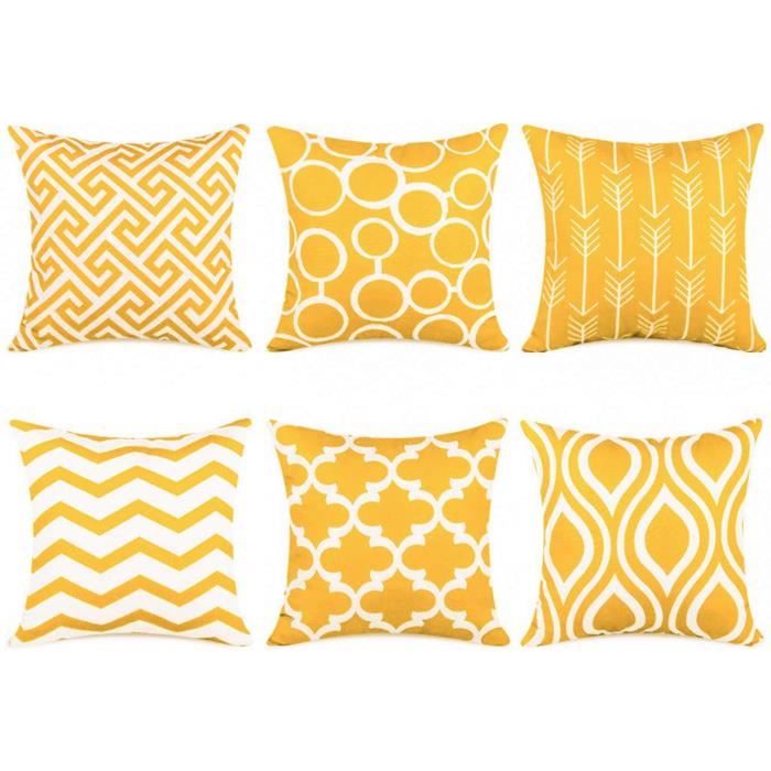 Netboat 6pcs Housse De Coussin 45x45 Cm Scandinave En Toile Housse Coussins Decoratifs Jaune Moutarde Series Cdiscount Maison