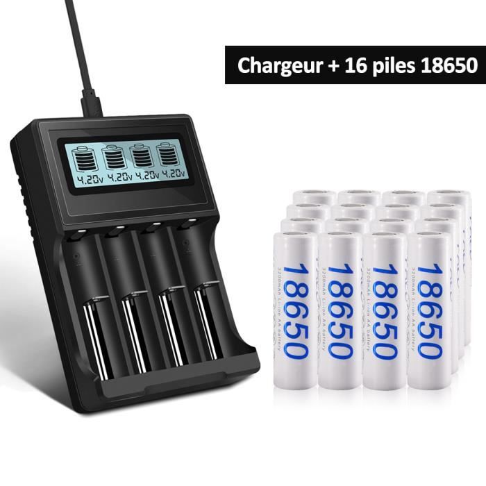 Chargeur Piles 18650 2 Slots USB-C - Compatible Li-ion 3,7V, 21700, 26650, Etc.