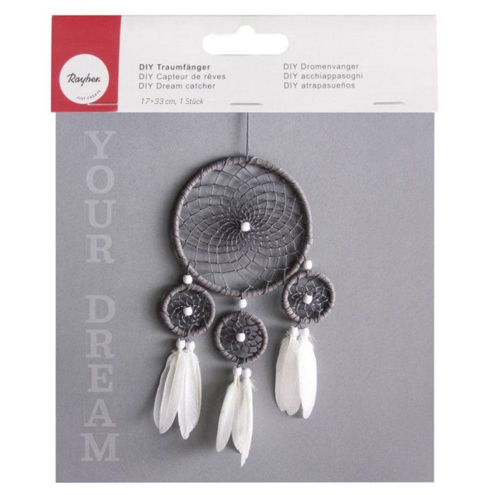 Rayher Kit Bricolage Capteur De Rêve DIY 17x33 Cm Blanc/Gris - Attrape-Rêves à Fabriquer