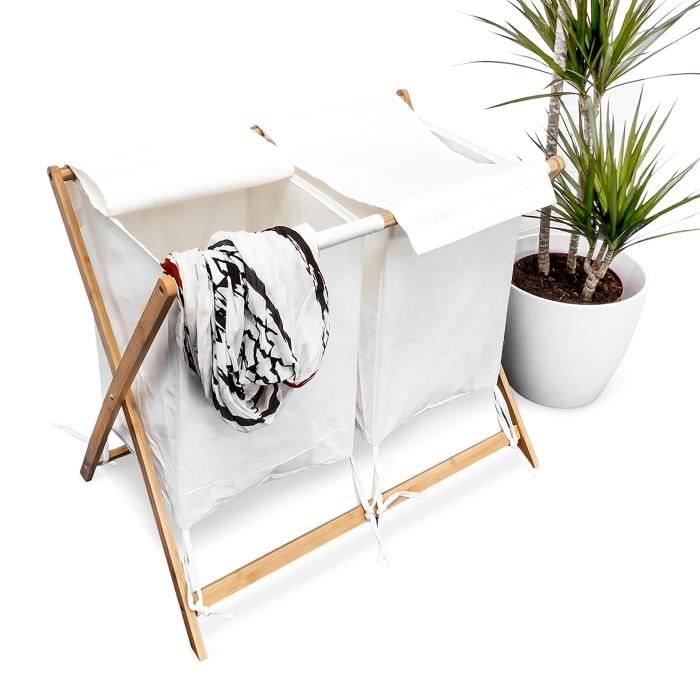 Panier à linge pliant carré en tissu blanc cassé avec couvercle Basket | Maisons du Monde