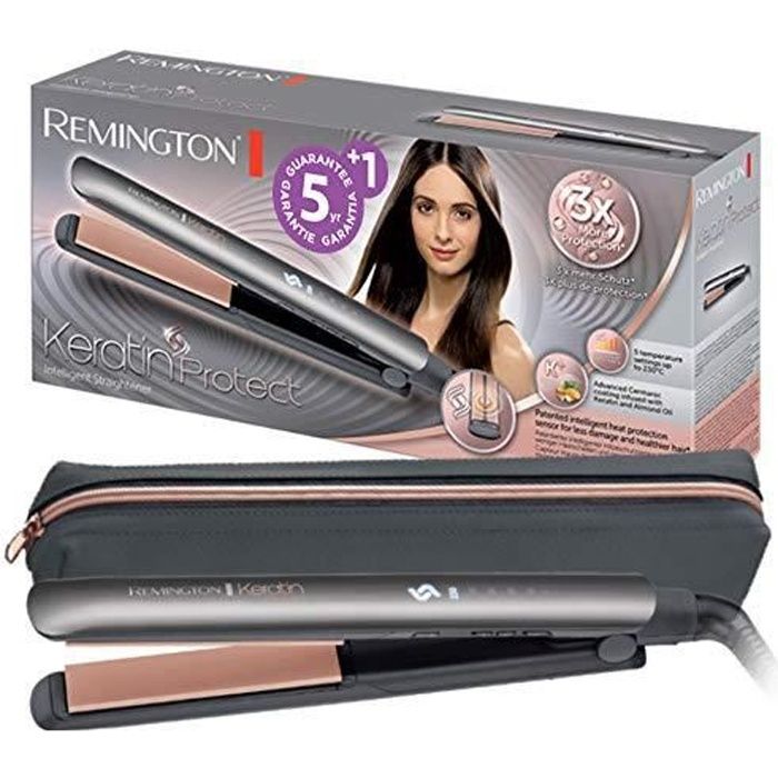 Remington Fer à lisser, Lisseur Keratin Protect, Plaques Flottantes XL Céramique Avancée Soin Kératine Huile d'Amande, 5 Temp