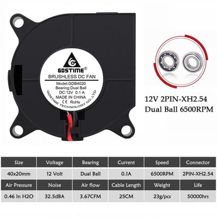 2 Ventilateurs 5010 Pour Imprimante 3D - 24V, 6016 Tr/min - 50x50x10mm
