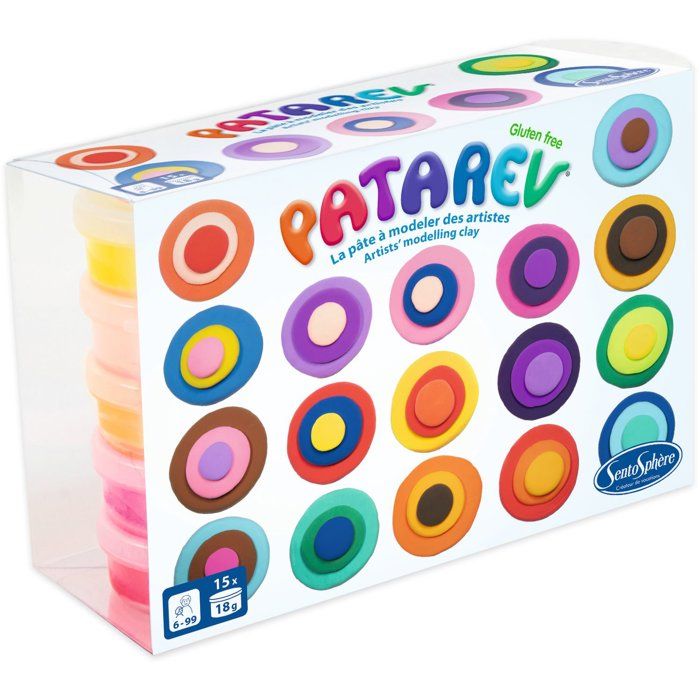 Pate à modeler autodurcissante - SENTOSPHERE - Patarev - Coffret 15 pots de 18g - Différentes Couleurs - Dès 8 ans